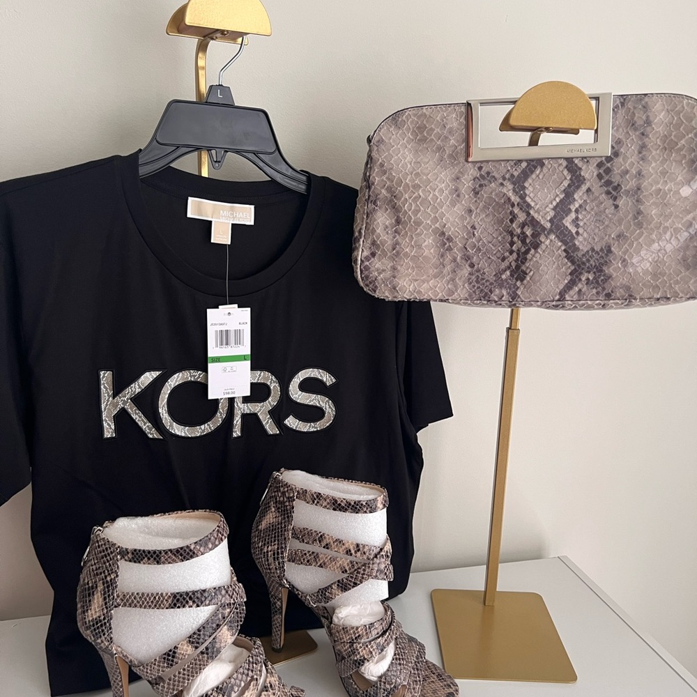 Michael Kors Black Tee with Snakeskin Print